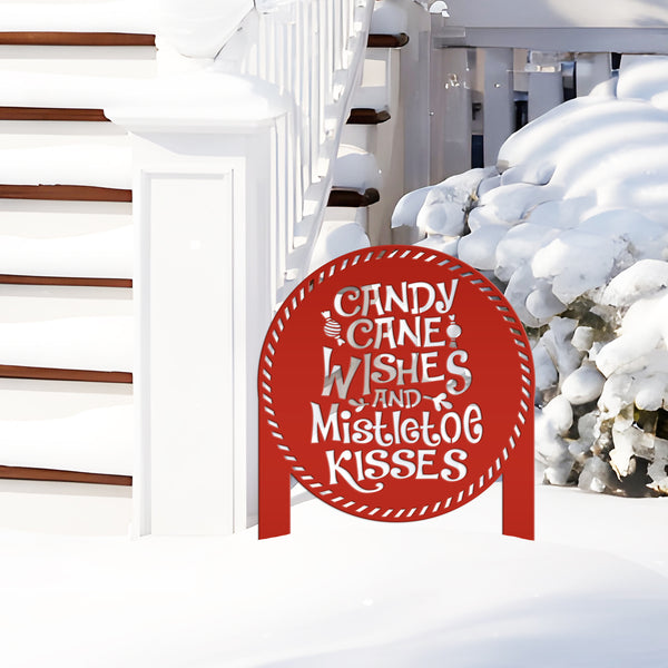 Candy Cane Wishes and Mistletoe Kisses Metal Yard Stake - Christmas Decor