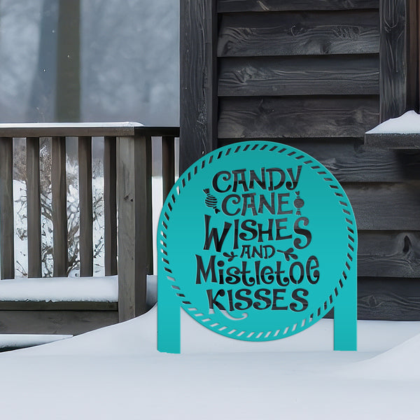 Candy Cane Wishes and Mistletoe Kisses Metal Yard Stake - Christmas Decor