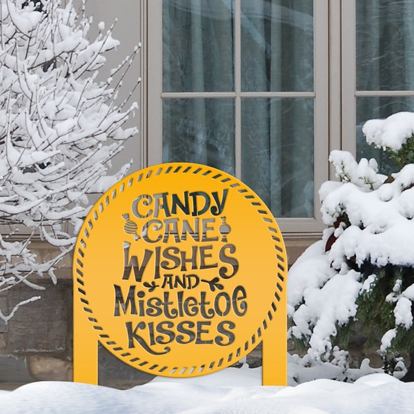 Candy Cane Wishes and Mistletoe Kisses Metal Yard Stake - Christmas Decor