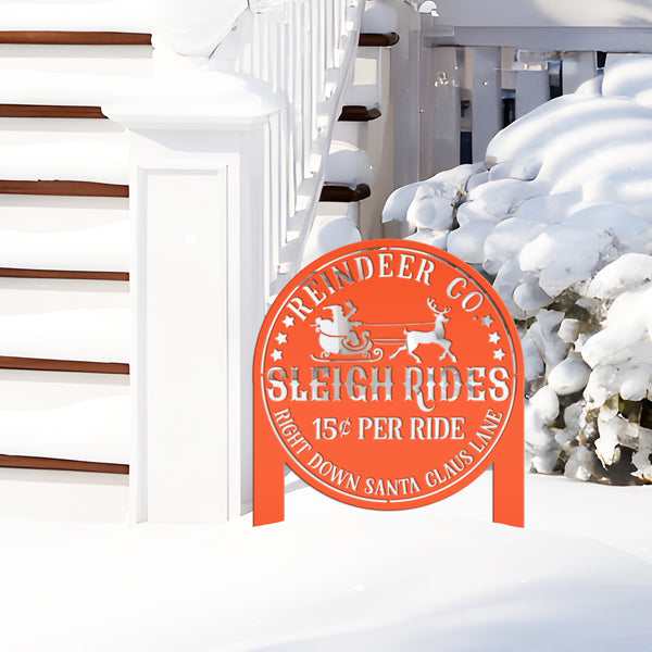 Metal Sleigh Rides Yard Stake - Outdoor Christmas Decor