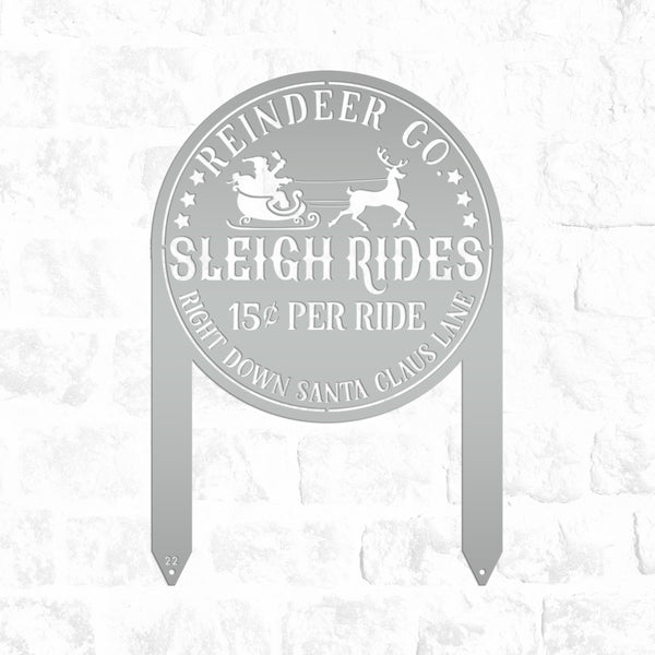 Metal Sleigh Rides Yard Stake - Outdoor Christmas Decor
