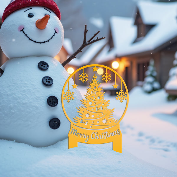 Metal Snow Globe Yard Stake, Holiday Decor, Christmas Globe Decoration