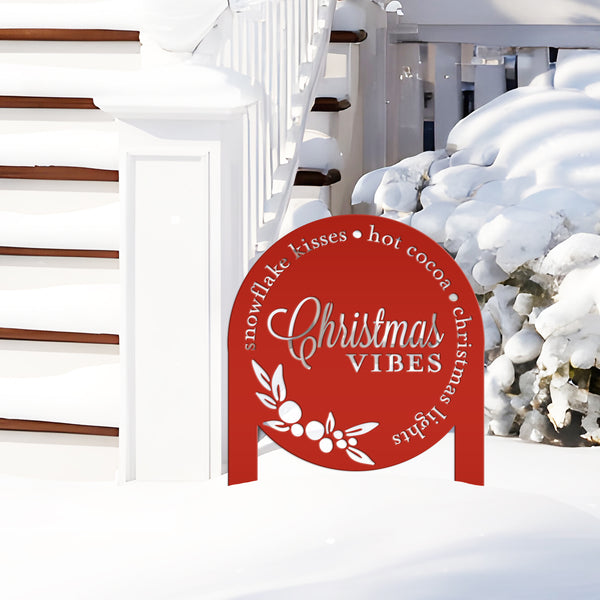 Metal Christmas Vibes Yard Stake - Holiday Decor