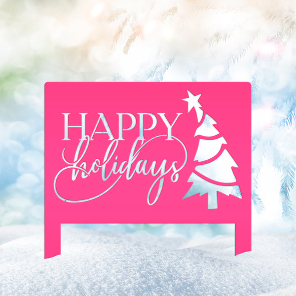 Joyful Christmas Outdoor Yard Stake - Happy Holidays Metal Sign - Cheerful Seasonal Yard Art - Unique December Decor - Cute Christmas Tree