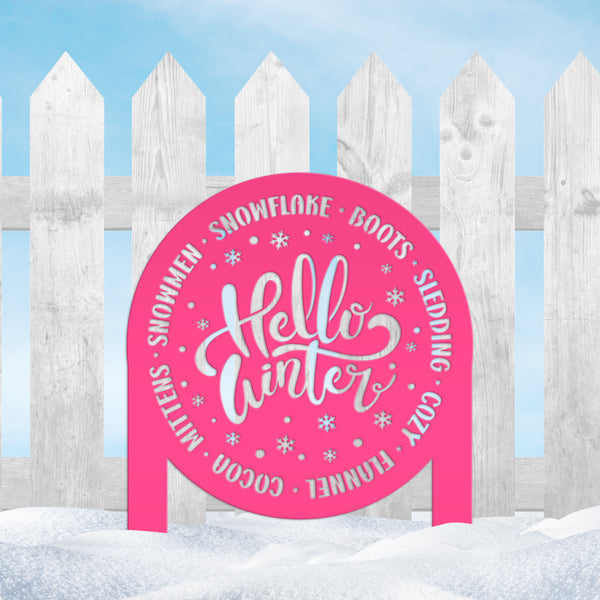 Hello Winter Metal Stake - Snowflake Winter Yard Art - Cute December Home Decoration - Outdoor Seasonal Sign - Unique Christmas Yard Stake