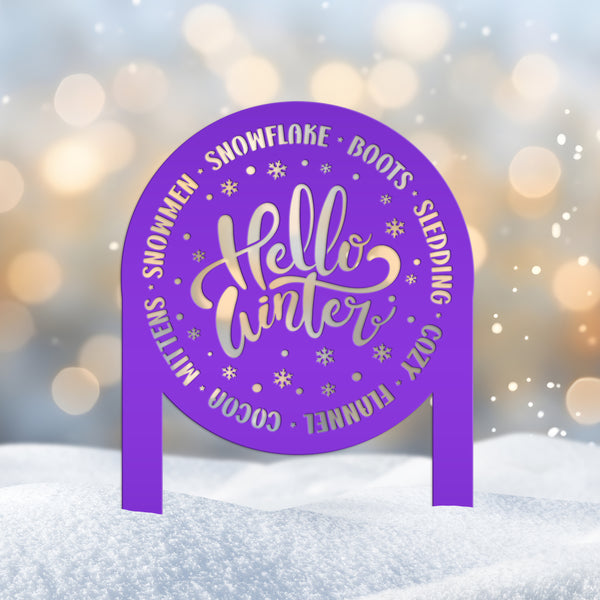 Hello Winter Metal Stake - Snowflake Winter Yard Art - Cute December Home Decoration - Outdoor Seasonal Sign - Unique Christmas Yard Stake