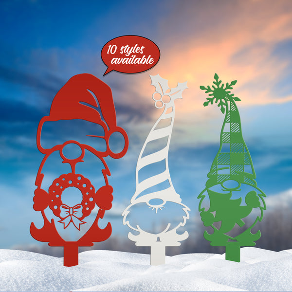 Assorted Christmas/Holiday Gnome Metal Yard Stakes