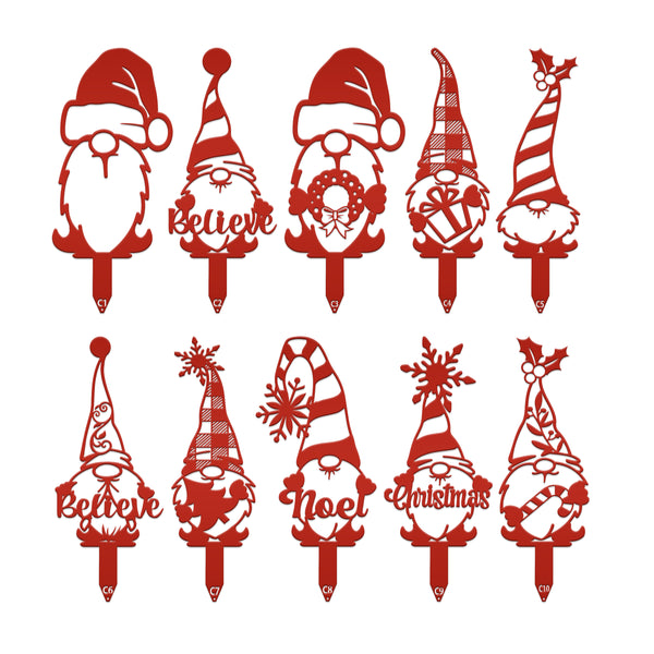 Assorted Christmas/Holiday Gnome Metal Yard Stakes