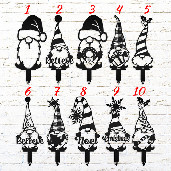 Assorted Christmas/Holiday Gnome Metal Yard Stakes