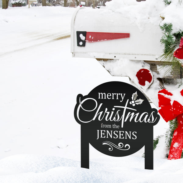 Personalized Merry Christmas Metal Yard Stake - Holiday Decor