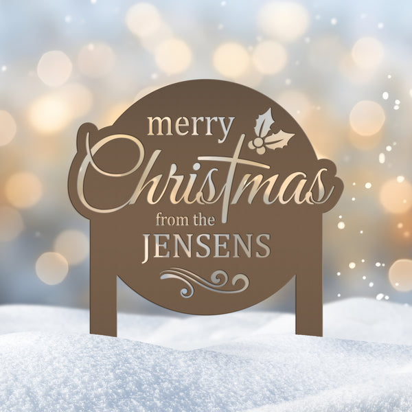 Personalized Merry Christmas Metal Yard Stake - Holiday Decor
