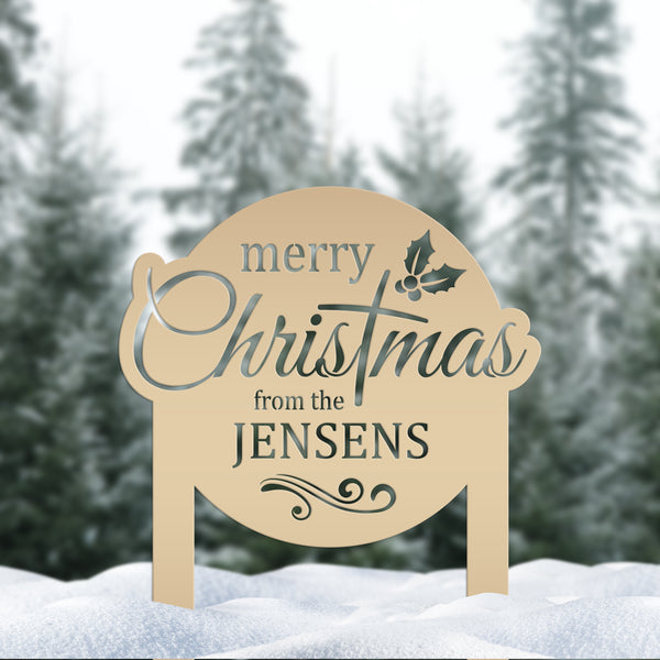 Personalized Merry Christmas Metal Yard Stake - Holiday Decor