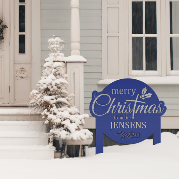 Personalized Merry Christmas Metal Yard Stake - Holiday Decor