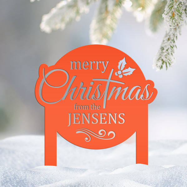 Personalized Merry Christmas Metal Yard Stake - Holiday Decor