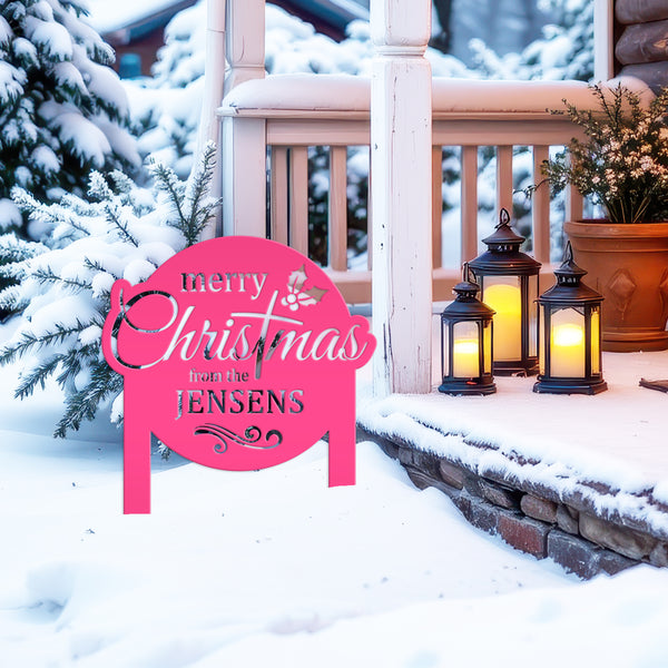 Personalized Merry Christmas Metal Yard Stake - Holiday Decor