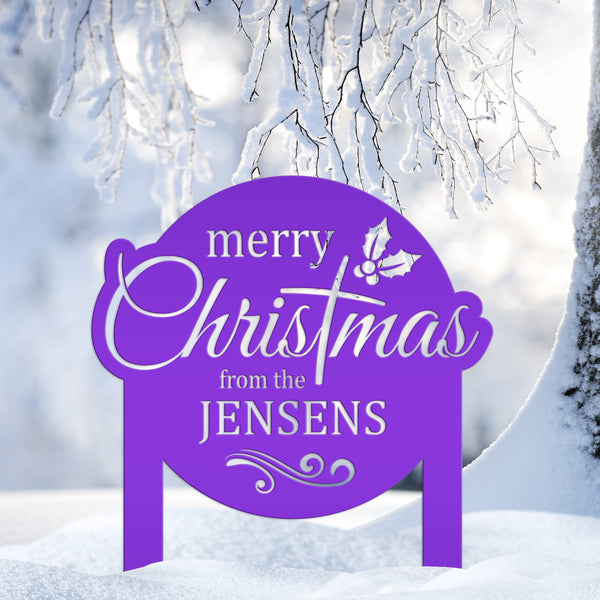 Personalized Merry Christmas Metal Yard Stake - Holiday Decor