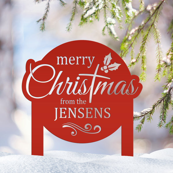 Personalized Merry Christmas Metal Yard Stake - Holiday Decor