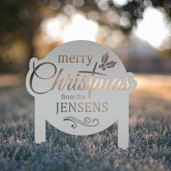 Personalized Merry Christmas Metal Yard Stake - Holiday Decor