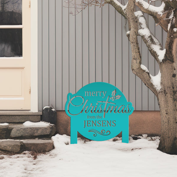 Personalized Merry Christmas Metal Yard Stake - Holiday Decor