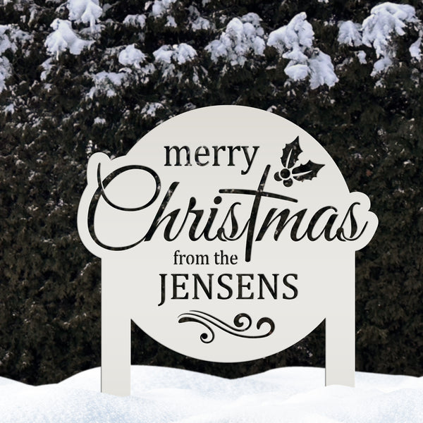 Personalized Merry Christmas Metal Yard Stake - Holiday Decor