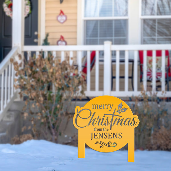 Personalized Merry Christmas Metal Yard Stake - Holiday Decor