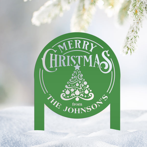 Personalized Merry Christmas Tree Metal Yard Stake - Holiday Decor