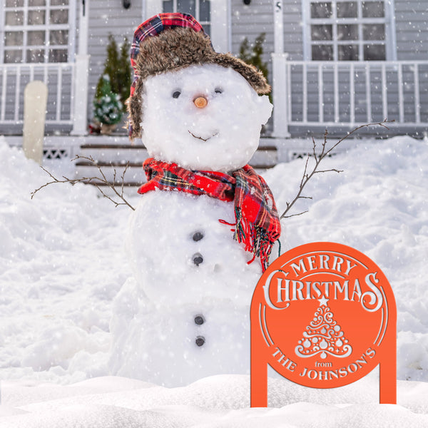 Personalized Merry Christmas Tree Metal Yard Stake - Holiday Decor