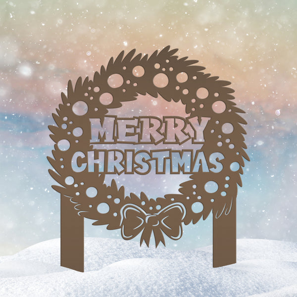 Metal Christmas Wreath Metal Yard Stake, Holiday Decor, Outdoor Christmas Decorations