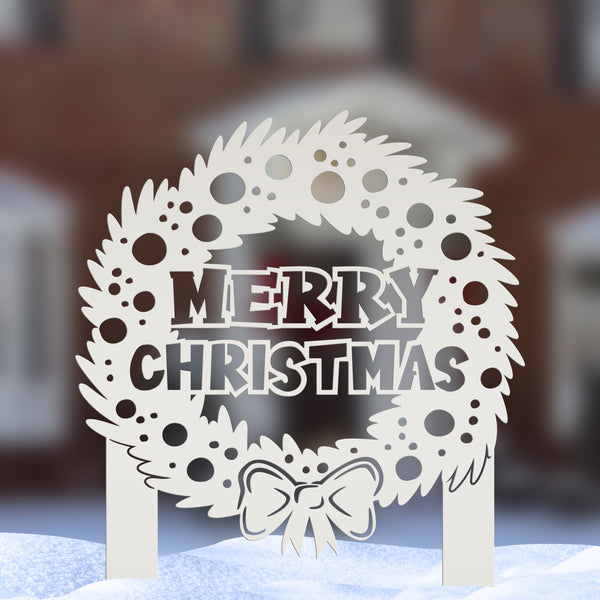 Metal Christmas Wreath Metal Yard Stake, Holiday Decor, Outdoor Christmas Decorations