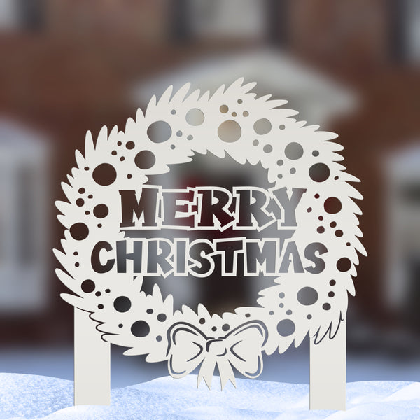 Christmas Wreath Yard Stake, Metal Lawn Decor for the Holidays, Outdoor Christmas Decorations