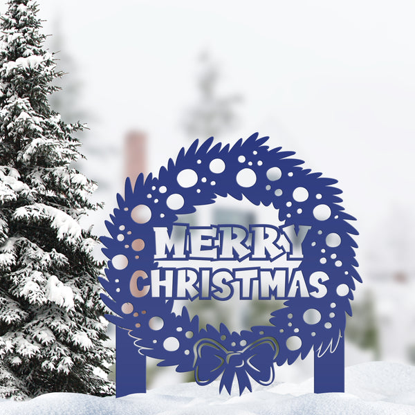 Christmas Wreath Yard Stake, Metal Lawn Decor for the Holidays, Outdoor Christmas Decorations