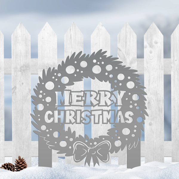 Christmas Wreath Yard Stake, Metal Lawn Decor for the Holidays, Outdoor Christmas Decorations
