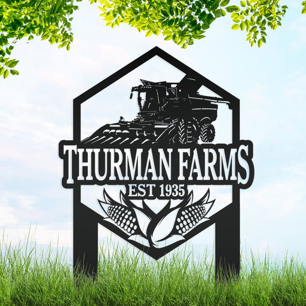 Charming Farm Scene Metal Yard Stake for Rustic Decor - Country Farming Combine Sign - Outdoor Garden Decorations - Farmhouse Lawn Ornament