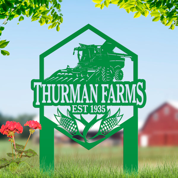 Charming Farm Scene Metal Yard Stake for Rustic Decor - Country Farming Combine Sign - Outdoor Garden Decorations - Farmhouse Lawn Ornament