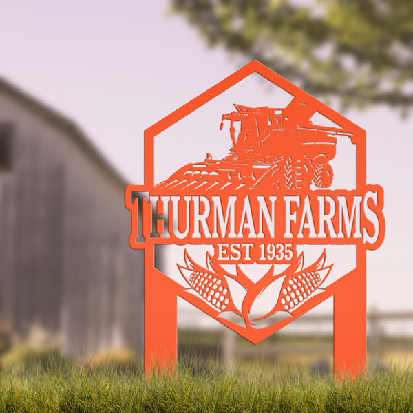Charming Farm Scene Metal Yard Stake for Rustic Decor - Country Farming Combine Sign - Outdoor Garden Decorations - Farmhouse Lawn Ornament