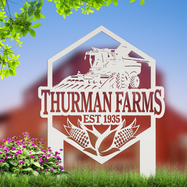 Charming Farm Scene Metal Yard Stake for Rustic Decor - Country Farming Combine Sign - Outdoor Garden Decorations - Farmhouse Lawn Ornament
