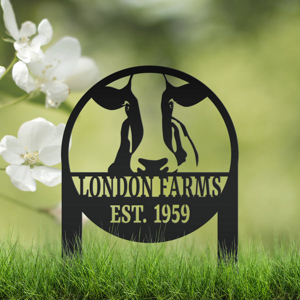 Custom Cow Farm Yard Stake, Family Name and Established Year Lawn Sign, Cattle Business Signage, Rustic Home Decor, Steer Farming Small Business