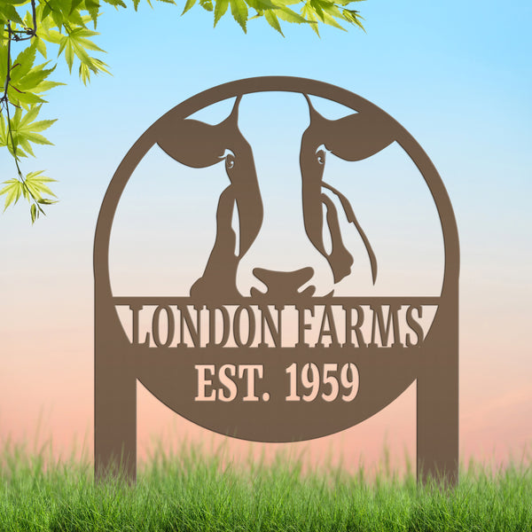 Custom Cow Farm Yard Stake, Family Name and Established Year Lawn Sign, Cattle Business Signage, Rustic Home Decor, Steer Farming Small Business