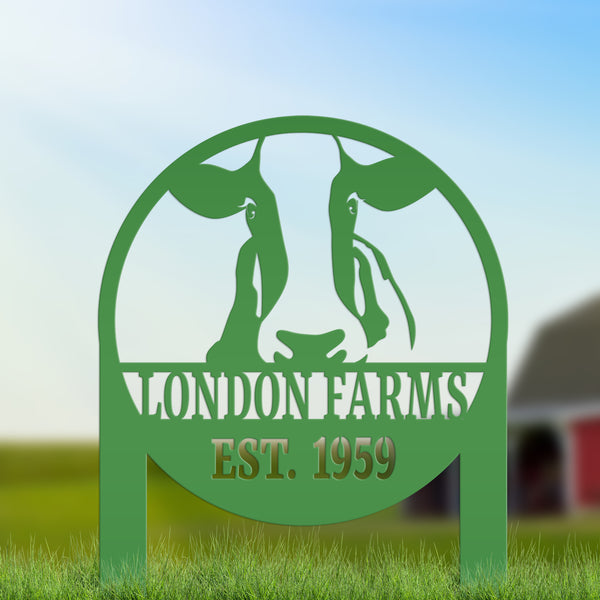 Custom Cow Farm Yard Stake, Family Name and Established Year Lawn Sign, Cattle Business Signage, Rustic Home Decor, Steer Farming Small Business