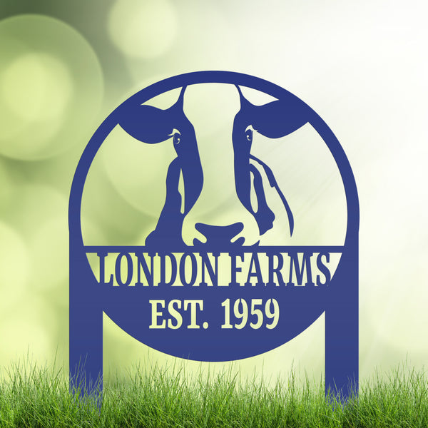 Custom Cow Farm Yard Stake, Family Name and Established Year Lawn Sign, Cattle Business Signage, Rustic Home Decor, Steer Farming Small Business