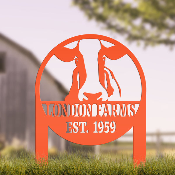 Custom Cow Farm Yard Stake, Family Name and Established Year Lawn Sign, Cattle Business Signage, Rustic Home Decor, Steer Farming Small Business