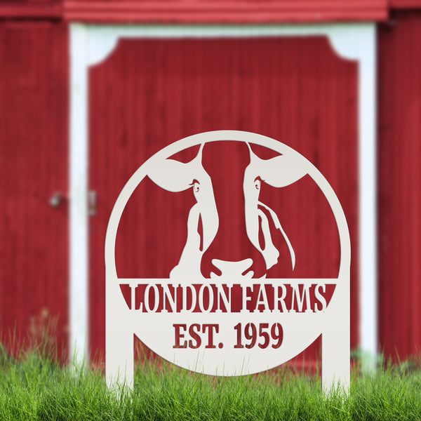 Custom Cow Farm Yard Stake, Family Name and Established Year Lawn Sign, Cattle Business Signage, Rustic Home Decor, Steer Farming Small Business