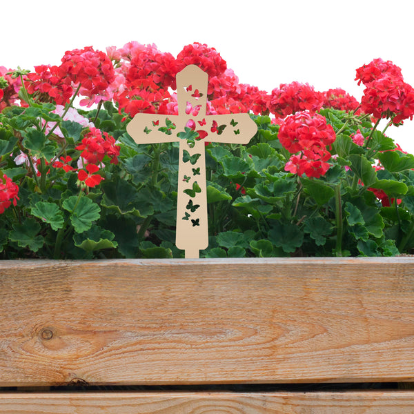 Cross Metal Yard Stake  with Butterflies, Outdoor Christian Decor, Easter Decor, Mother's Day Gift