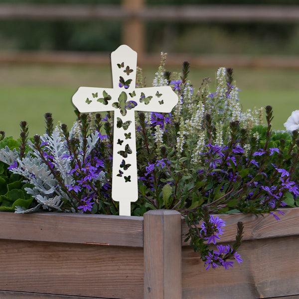 Cross Metal Yard Stake  with Butterflies, Outdoor Christian Decor, Easter Decor, Mother's Day Gift