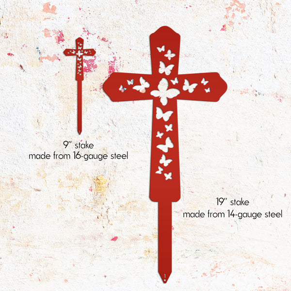 Cross Metal Yard Stake  with Butterflies