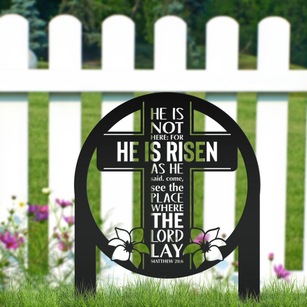 Round Outdoor Christian Easter Yard Stake - Heavy Duty Easter Decor - Gift for Christian - Powder Coated Easter Decor