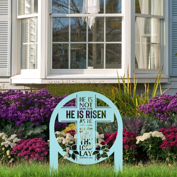 Round Outdoor Christian Easter Yard Stake - Heavy Duty Easter Decor - Gift for Christian - Powder Coated Easter Decor