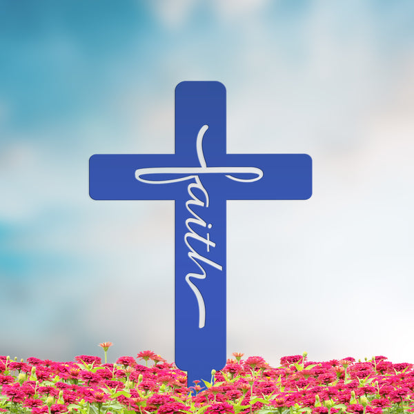 Faith Cross Metal Yard Stake - Easter/Christian Decor-Gravesite -Graveyard Memorial-Gift for Mom-Grandma