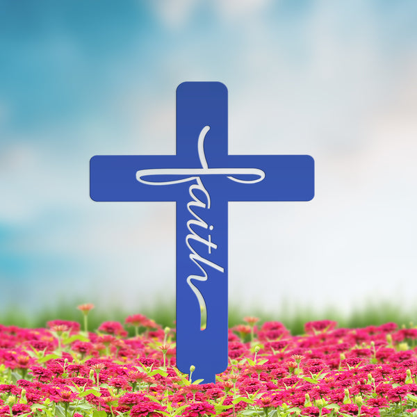 Faith Cross Metal Yard Stake - Easter/Christian Decor-Gravesite -Graveyard Memorial-Gift for Mom-Grandma