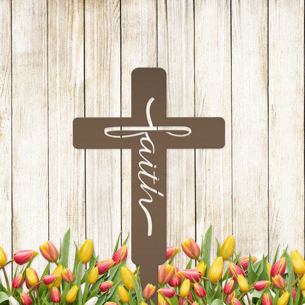 Faith Cross Metal Yard Stake - Easter/Christian Decor-Gravesite -Graveyard Memorial-Gift for Mom-Grandma